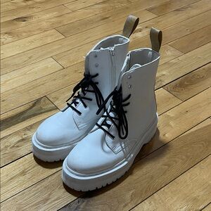 Dr. Martens White Combat Boots with Black Laces